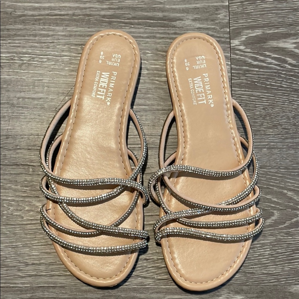 Primark Women's 8 Wide Fit Tan Rhinestone Sandals